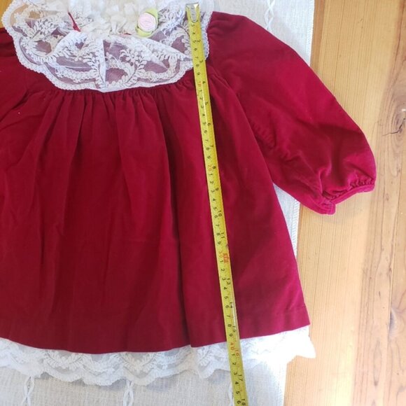 Vintage 80s 90s Baby Girl Red Velvet Lace Dress Cottagecore Holiday Christmas - Picture 7 of 9